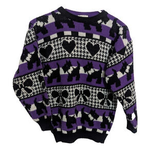 Vintage Jet Set Purple Scottie Dog Pullover Sweater Girls' Large 14 H2 Cottage
